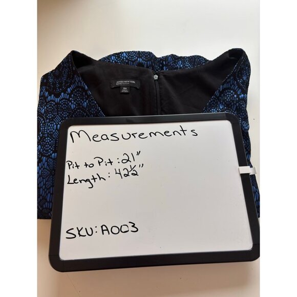 Jones New York Sz 18 Blue Dres w Black Lace Overlay, Lined Sleeveless Belt NYE - Picture 9 of 9